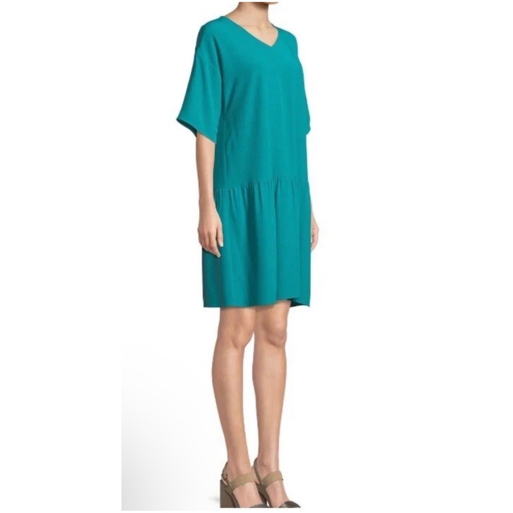 Eileen‎ Fisher Drop Waist Crepe Sheath Dress Sz XS Tie Back Tencel Viscose Blend